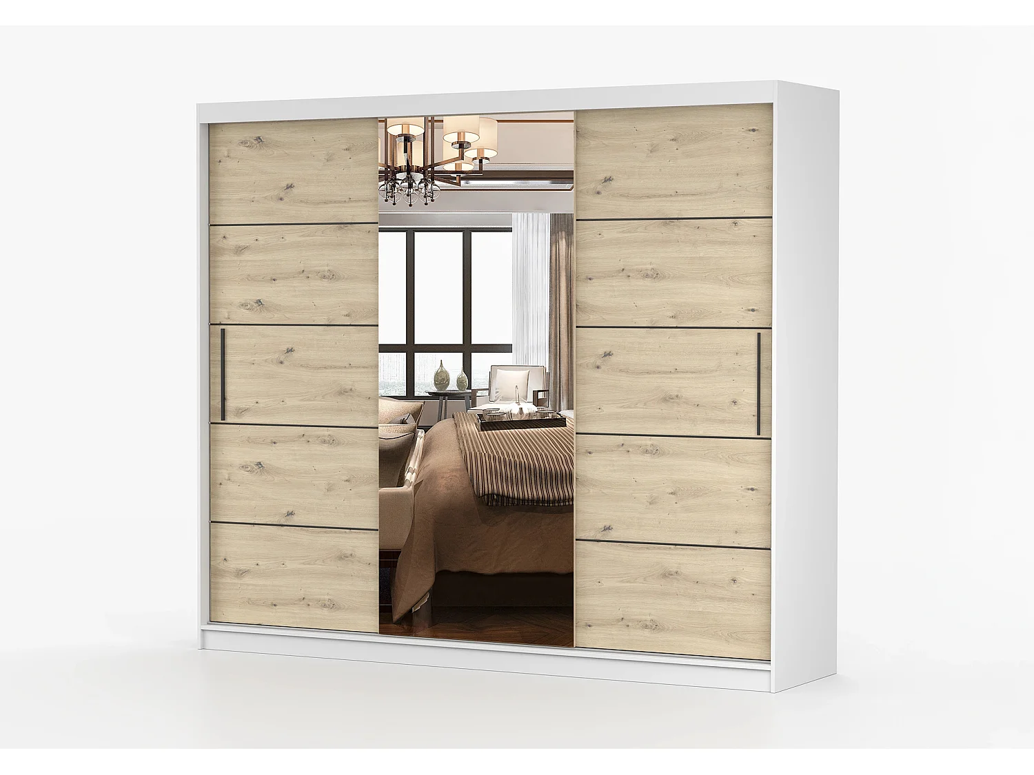 Armoire Elior 250 cm avec miroir - Blanc - Effet bois