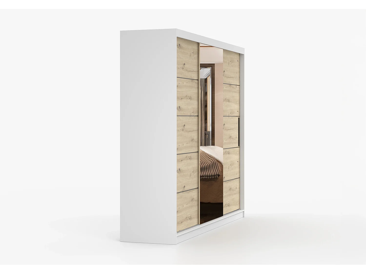 Armoire Elior 250 cm avec miroir - Blanc - Effet bois
