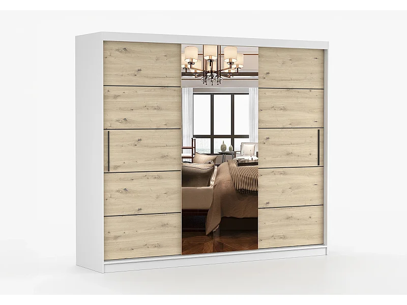 Armoire Elior 250 cm avec miroir - Blanc - Effet bois