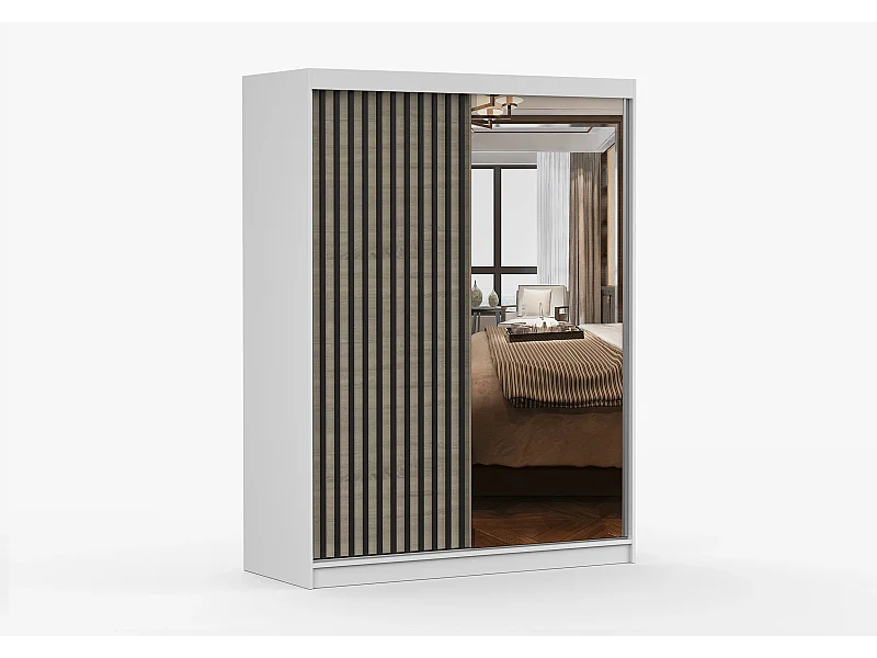 Armoire Nélia 150 cm avec miroir - Blanc - Chêne