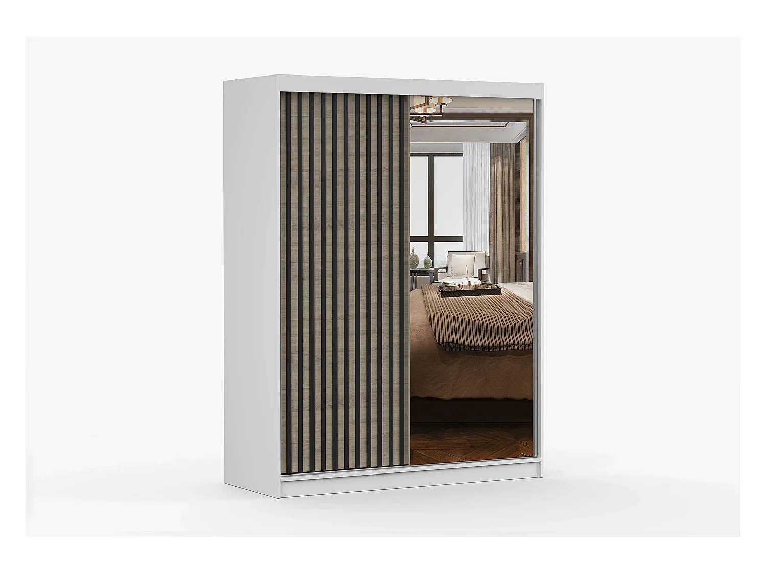 Armoire Nélia 150 cm avec miroir - Blanc - Chêne