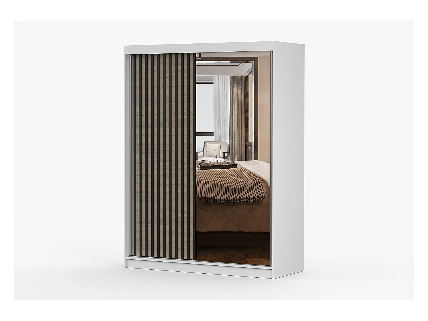 Armoire Nélia 150 cm avec miroir - Blanc - Chêne