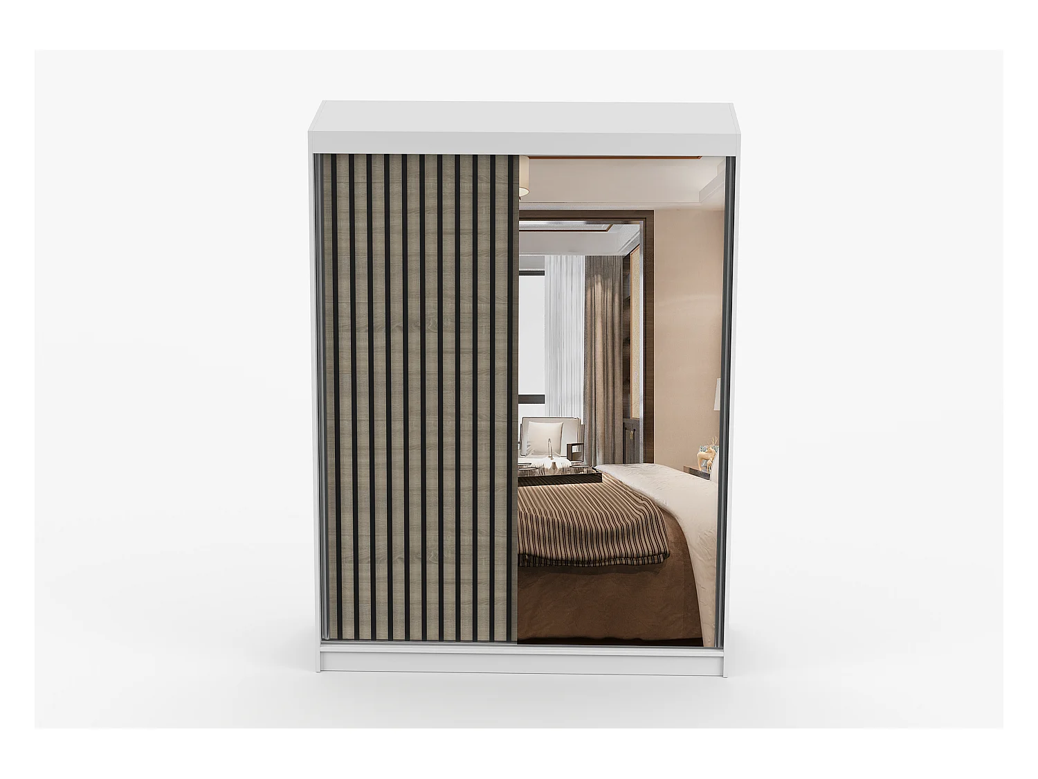 Armoire Nélia 150 cm avec miroir - Blanc - Chêne