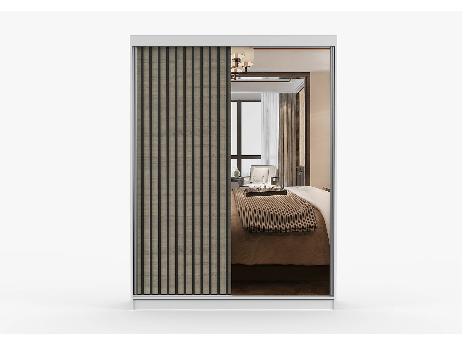 Armoire Nélia 150 cm avec miroir - Blanc - Chêne