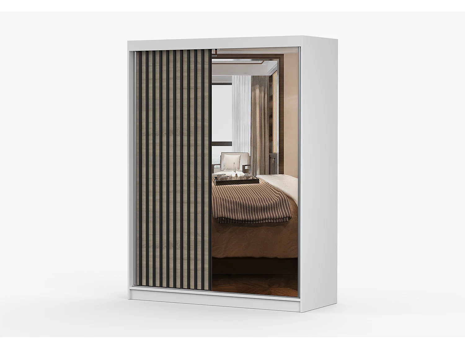 Armoire Nélia 150 cm avec miroir - Blanc - Chêne