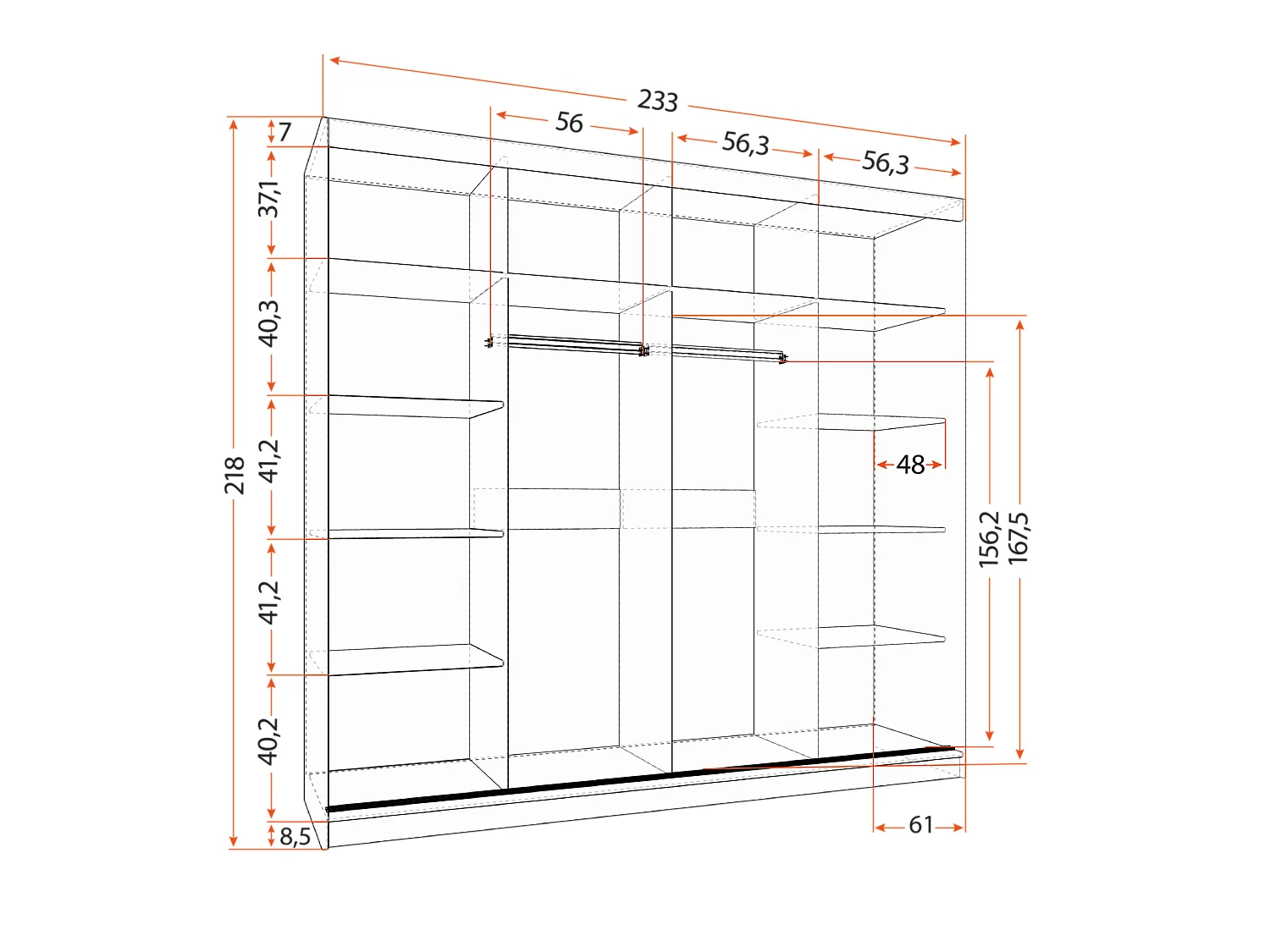 Armoire Azénor 233 cm avec miroir - Gris - Blanc