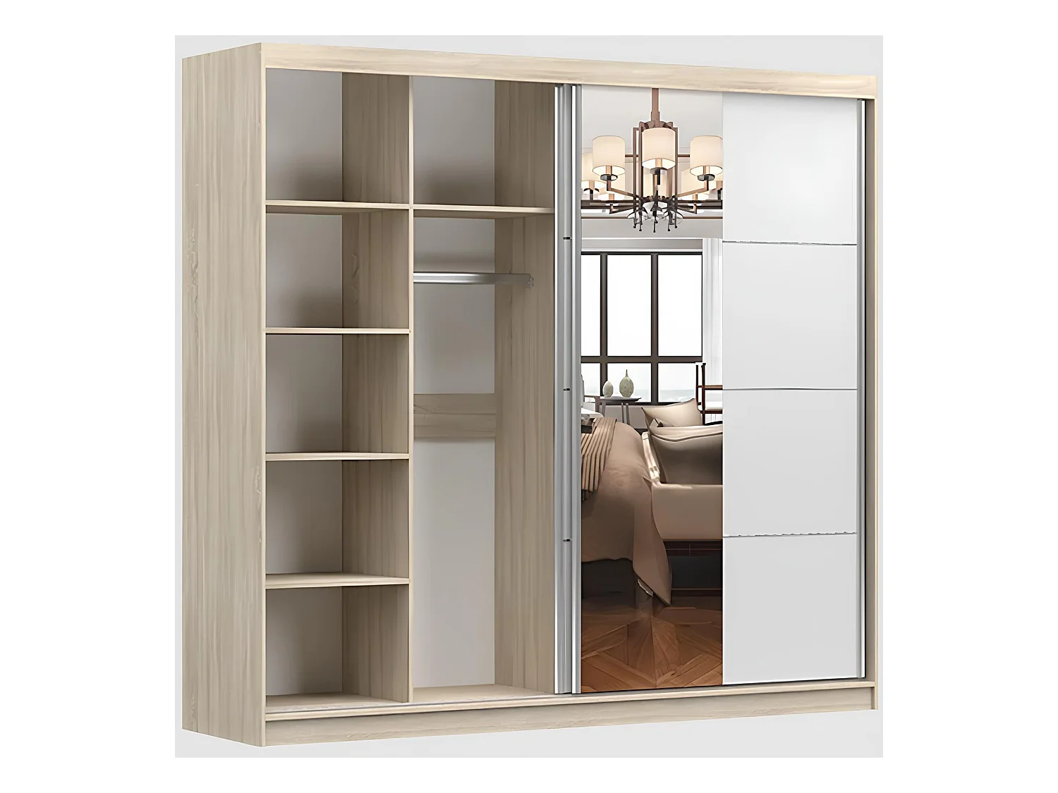Armoire Azénor 233 cm avec miroir - Gris - Blanc