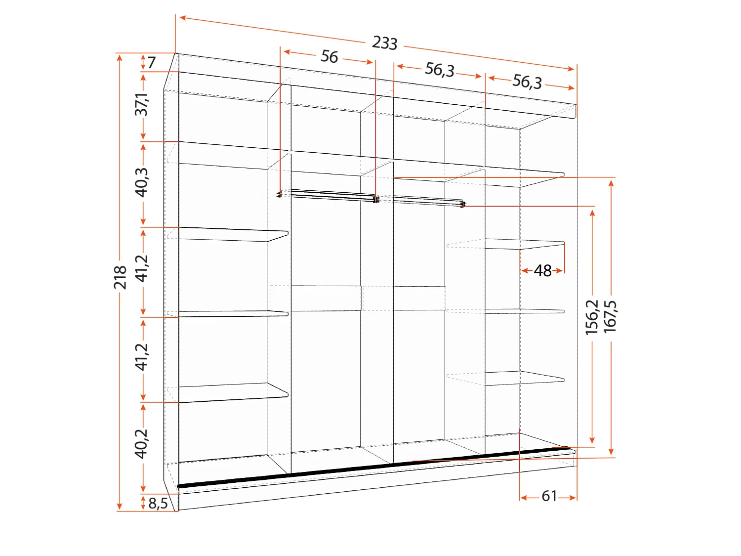 Armoire Azénor 233 cm avec miroir - Gris - Blanc