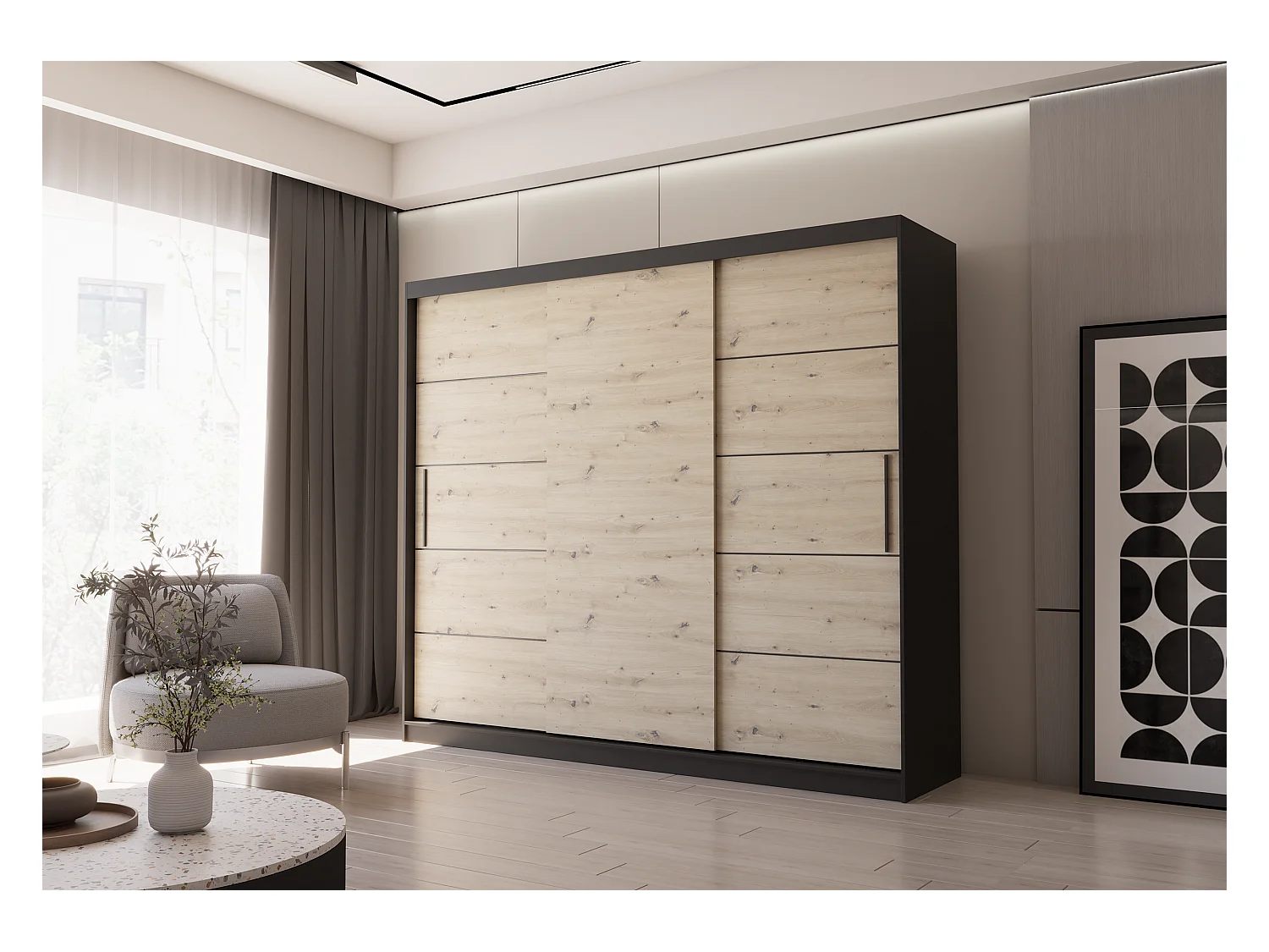 Armoire Eolia 250 cm - Noir - Effet bois