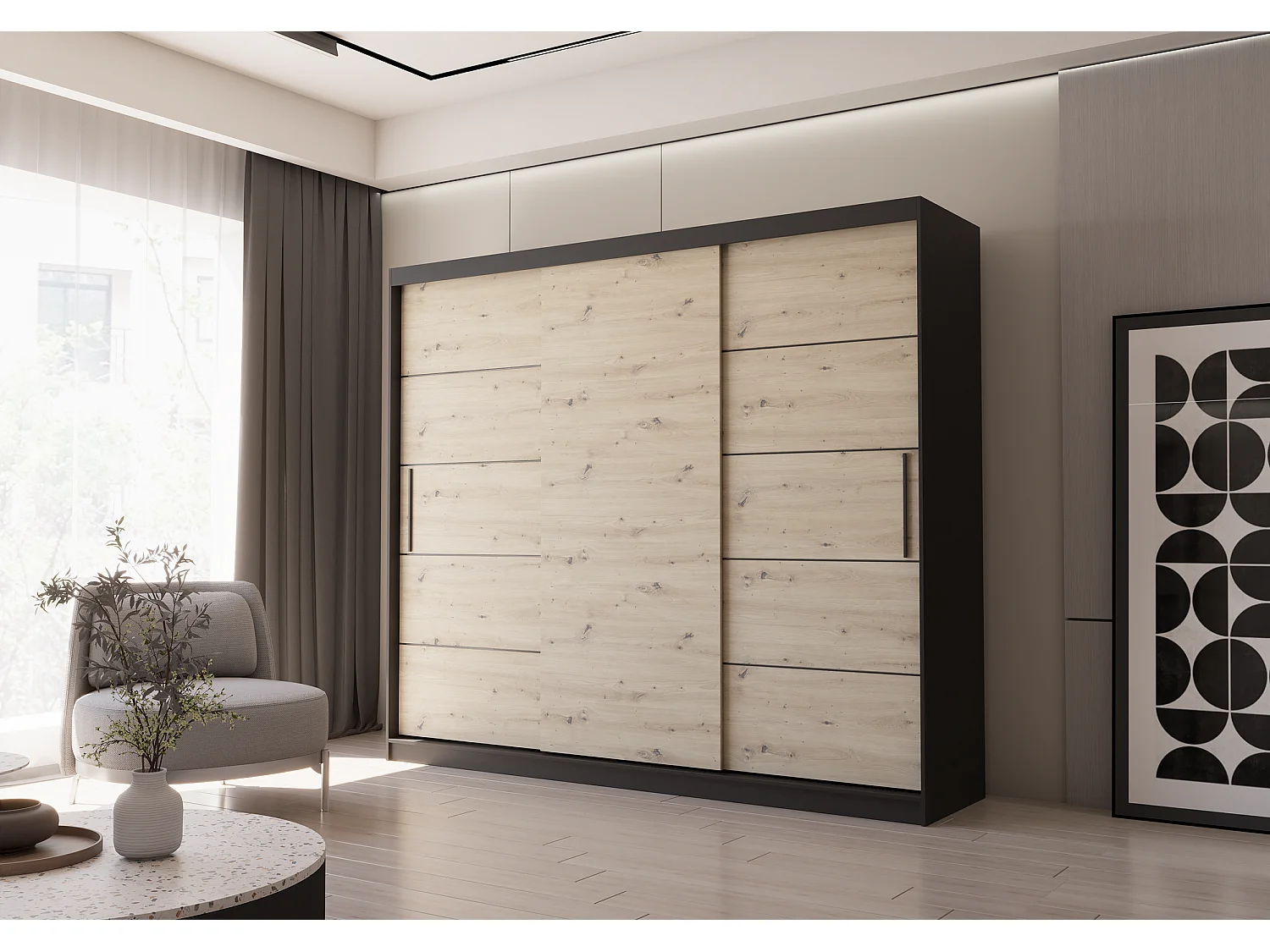 Armoire Eolia 250 cm - Noir - Effet bois