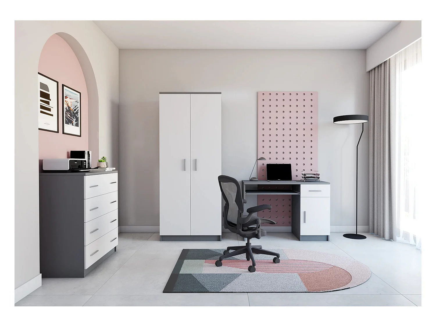 Armoire Illyria 80 cm - Gris - Blanc