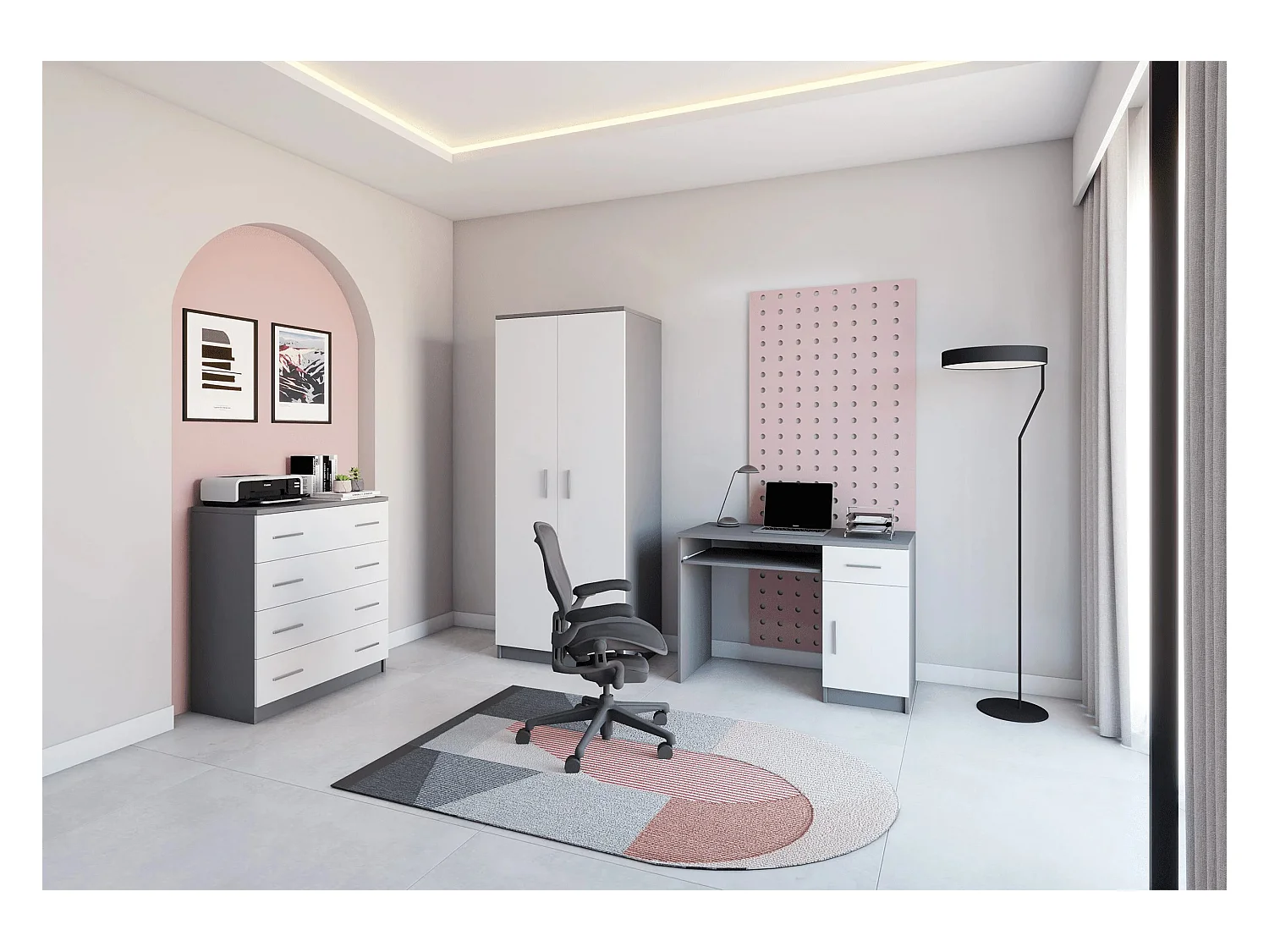 Armoire Illyria 80 cm - Gris - Blanc