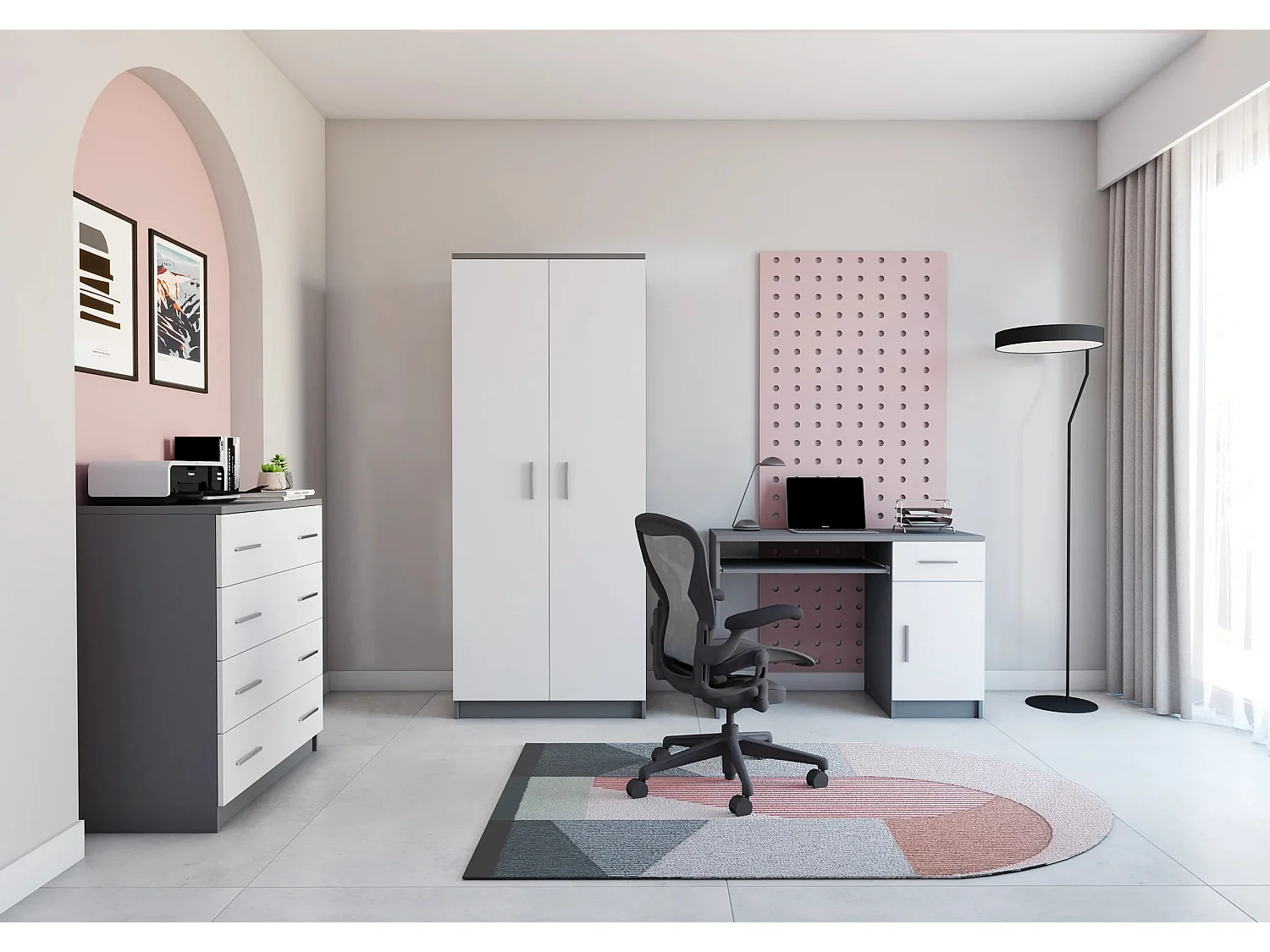 Armoire Illyria 80 cm - Gris - Blanc