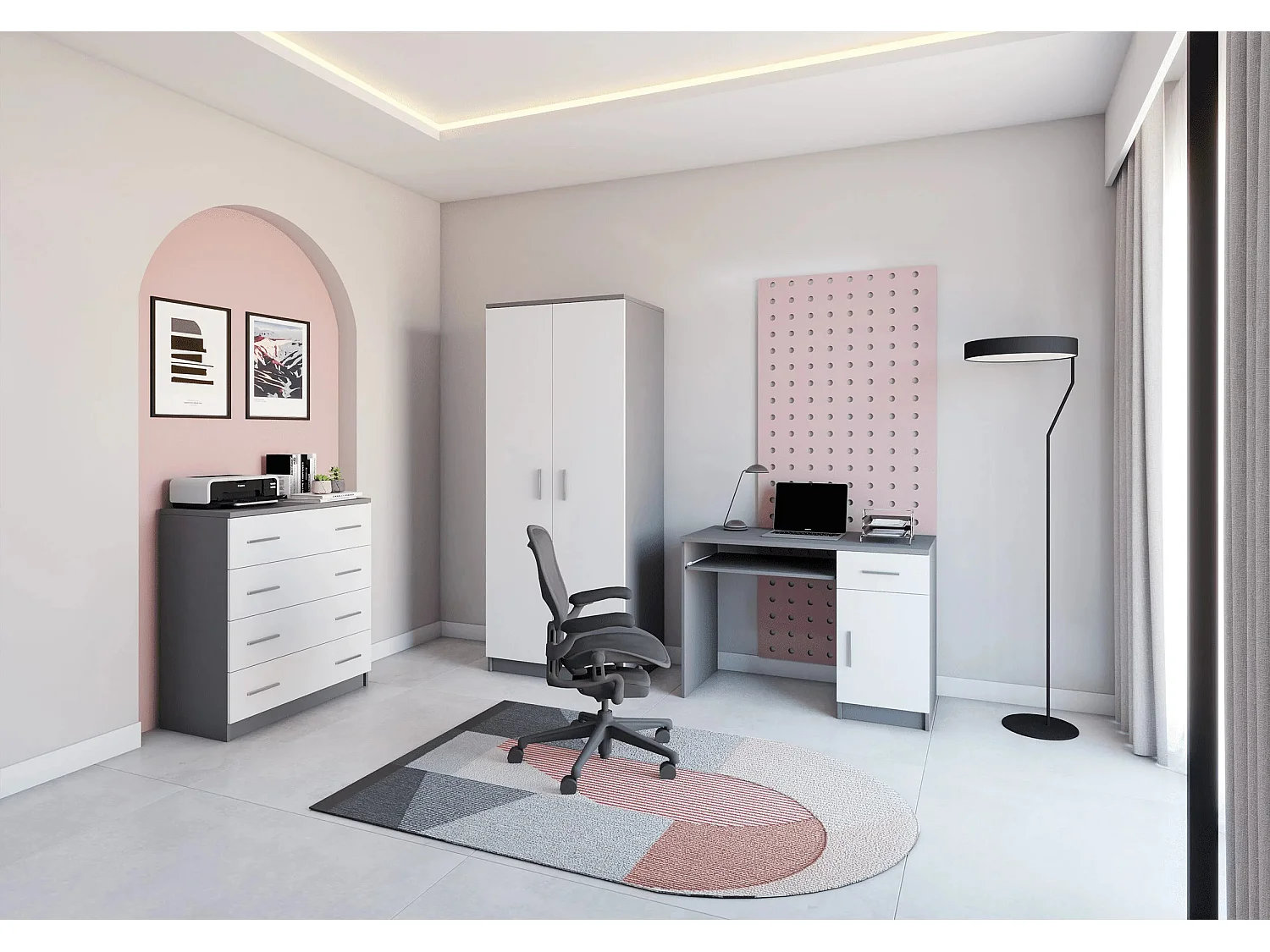 Armoire Illyria 80 cm - Gris - Blanc