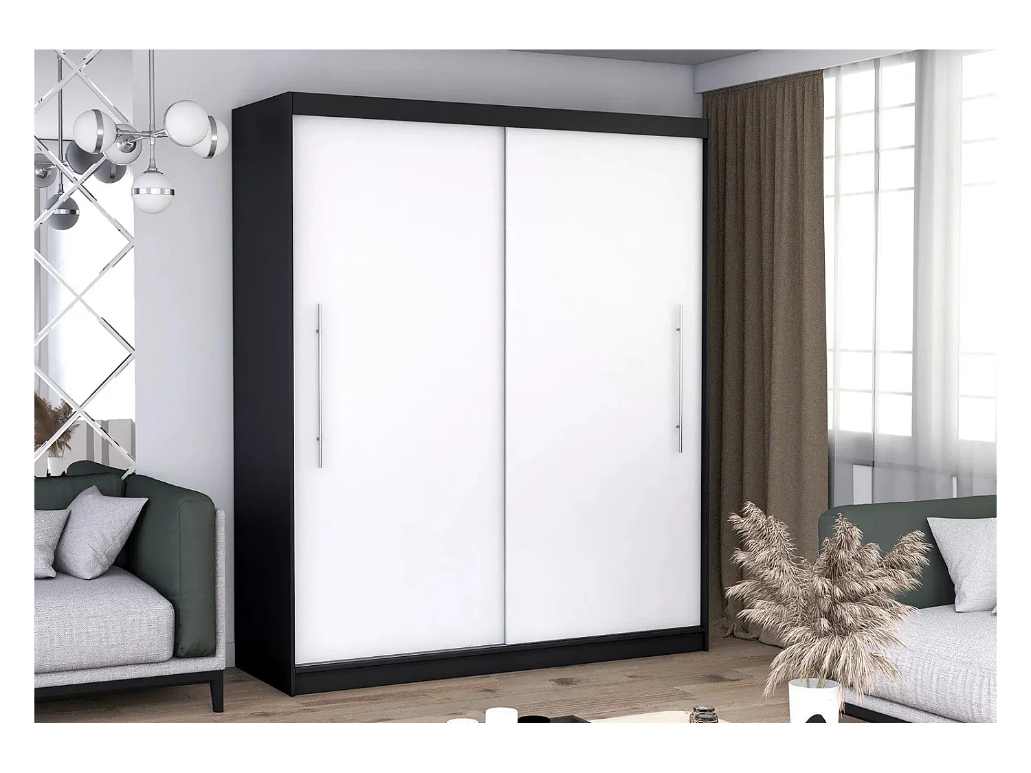 Armoire Miralys 203 cm - Noir - Blanc