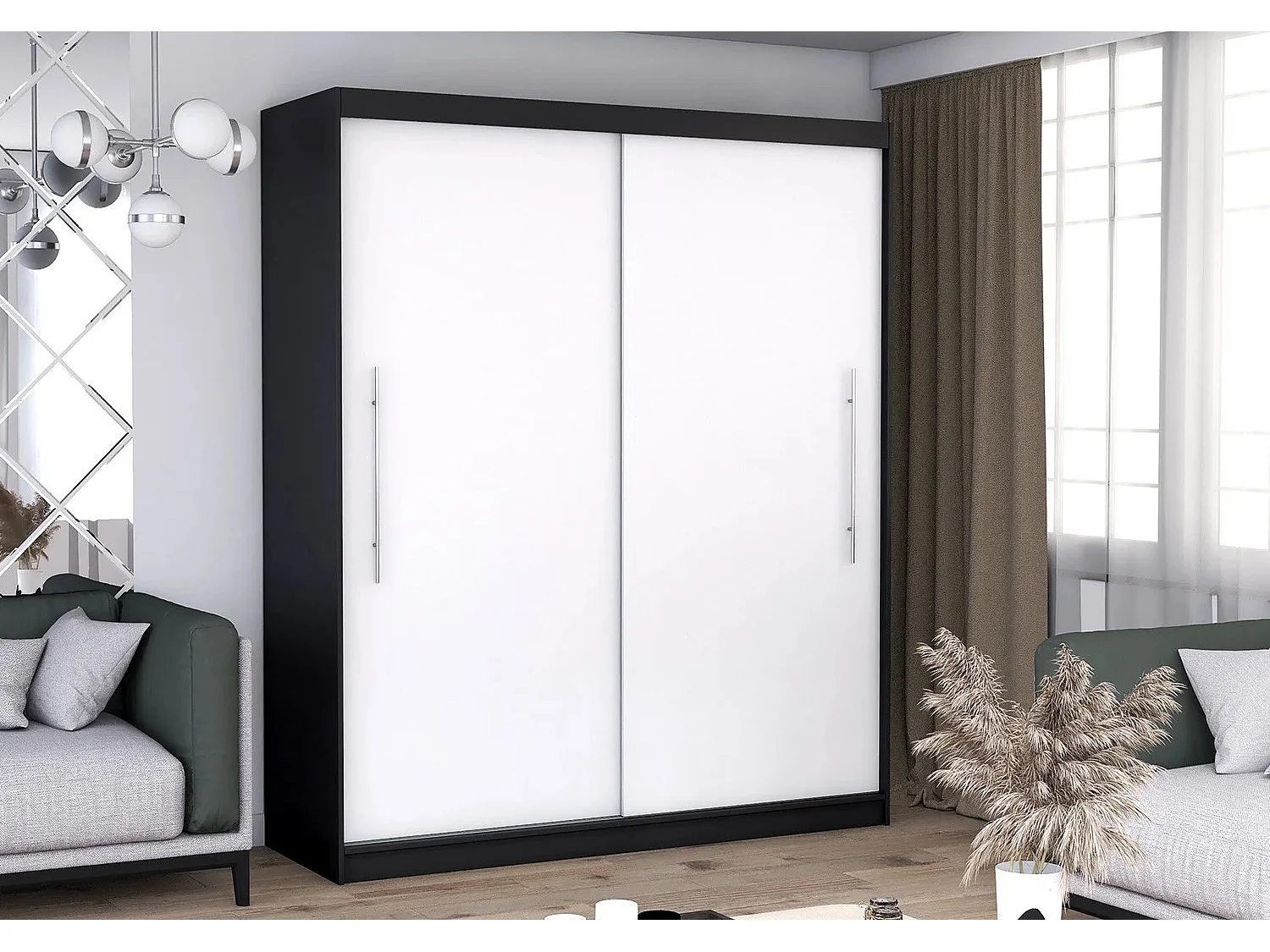 Armoire Miralys 203 cm - Noir - Blanc
