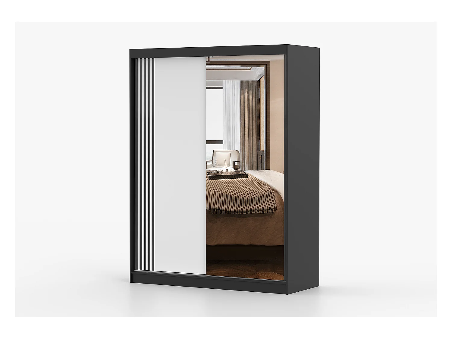 Armoire Elowen 150 cm avec miroir - Noir - Blanc