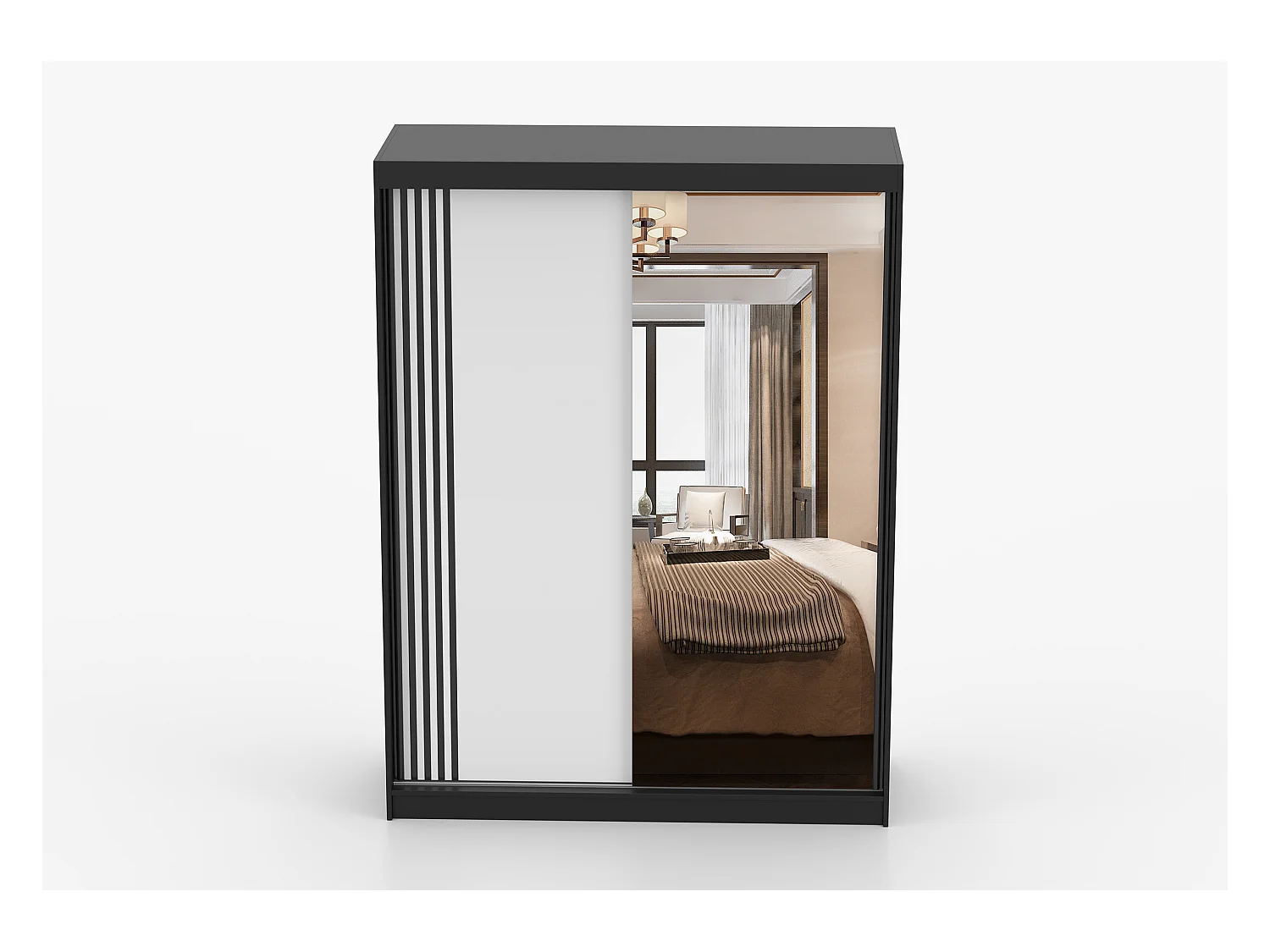 Armoire Elowen 150 cm avec miroir - Noir - Blanc