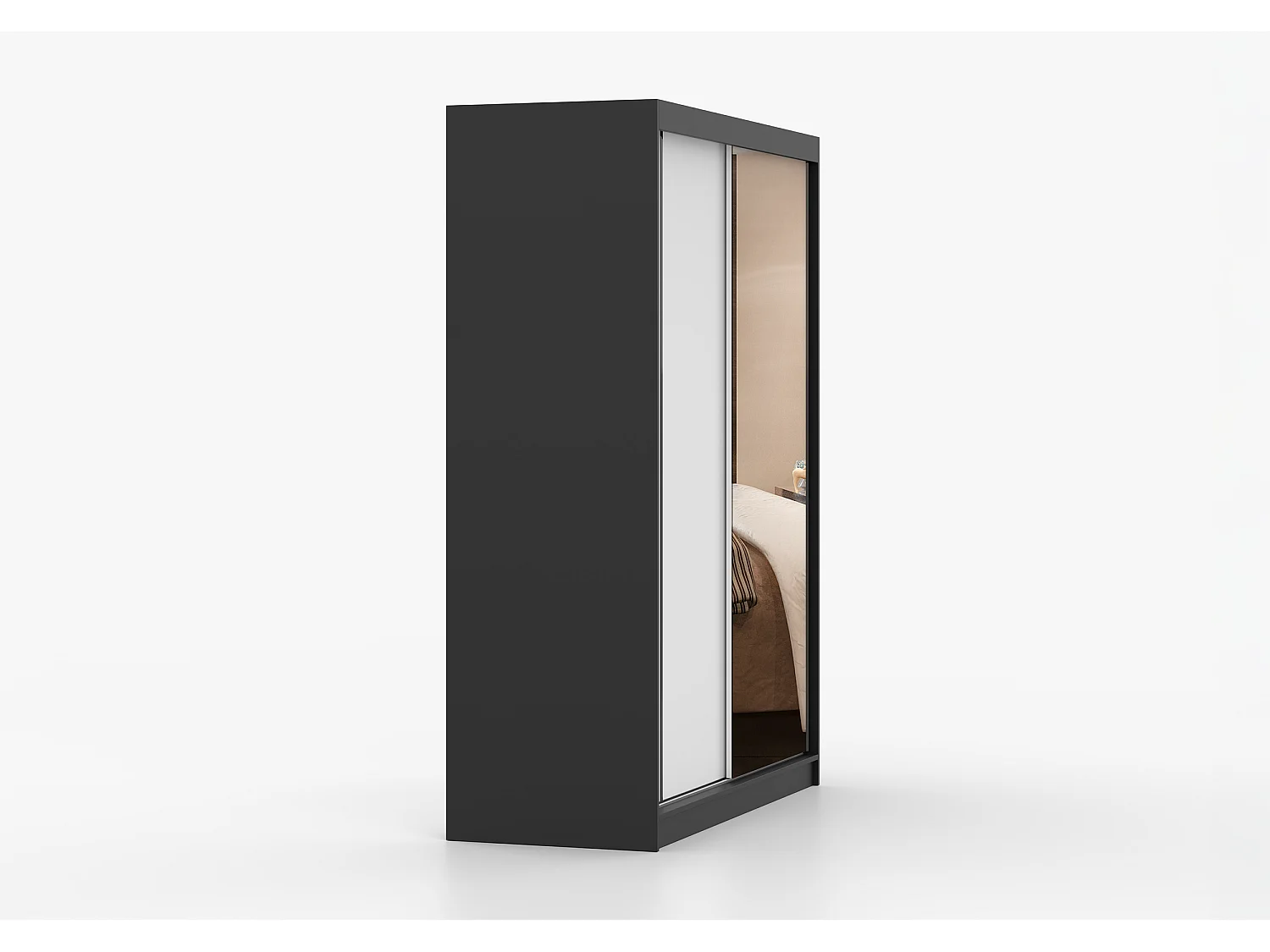 Armoire Elowen 150 cm avec miroir - Noir - Blanc