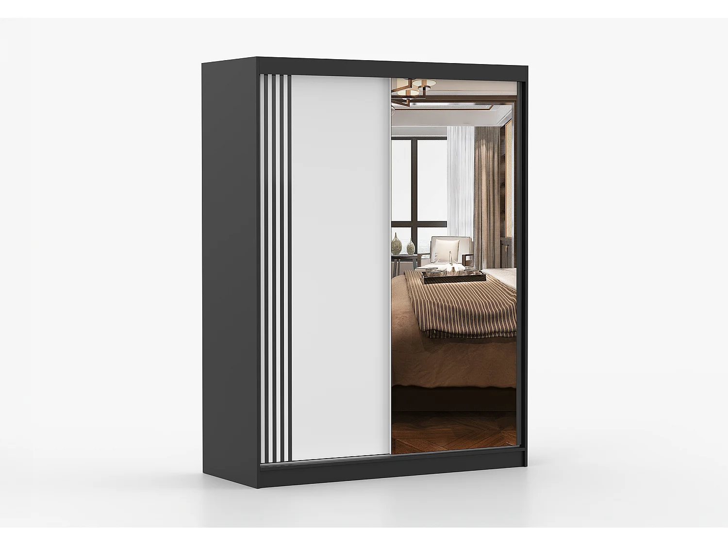 Armoire Elowen 150 cm avec miroir - Noir - Blanc