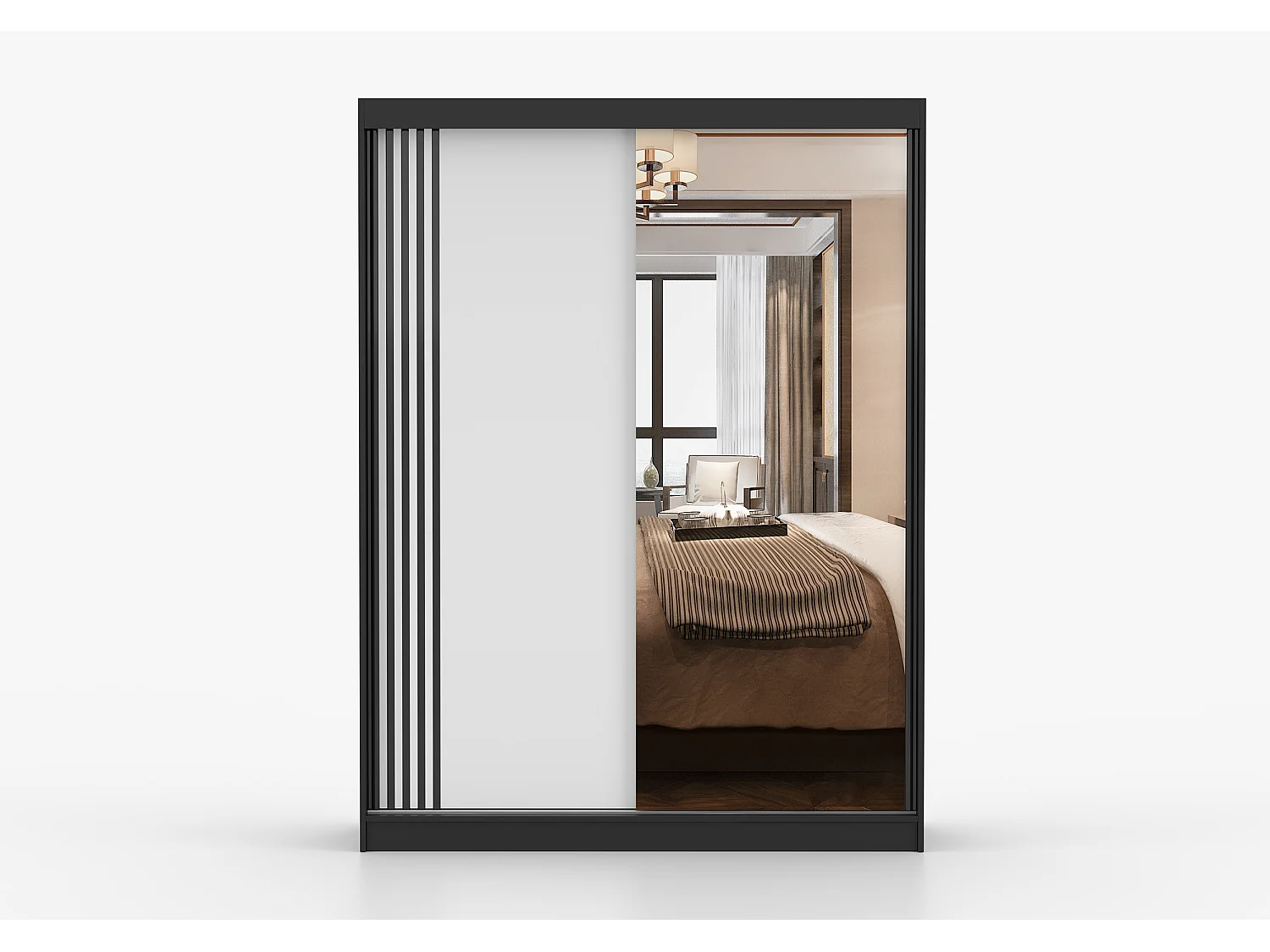 Armoire Elowen 150 cm avec miroir - Noir - Blanc