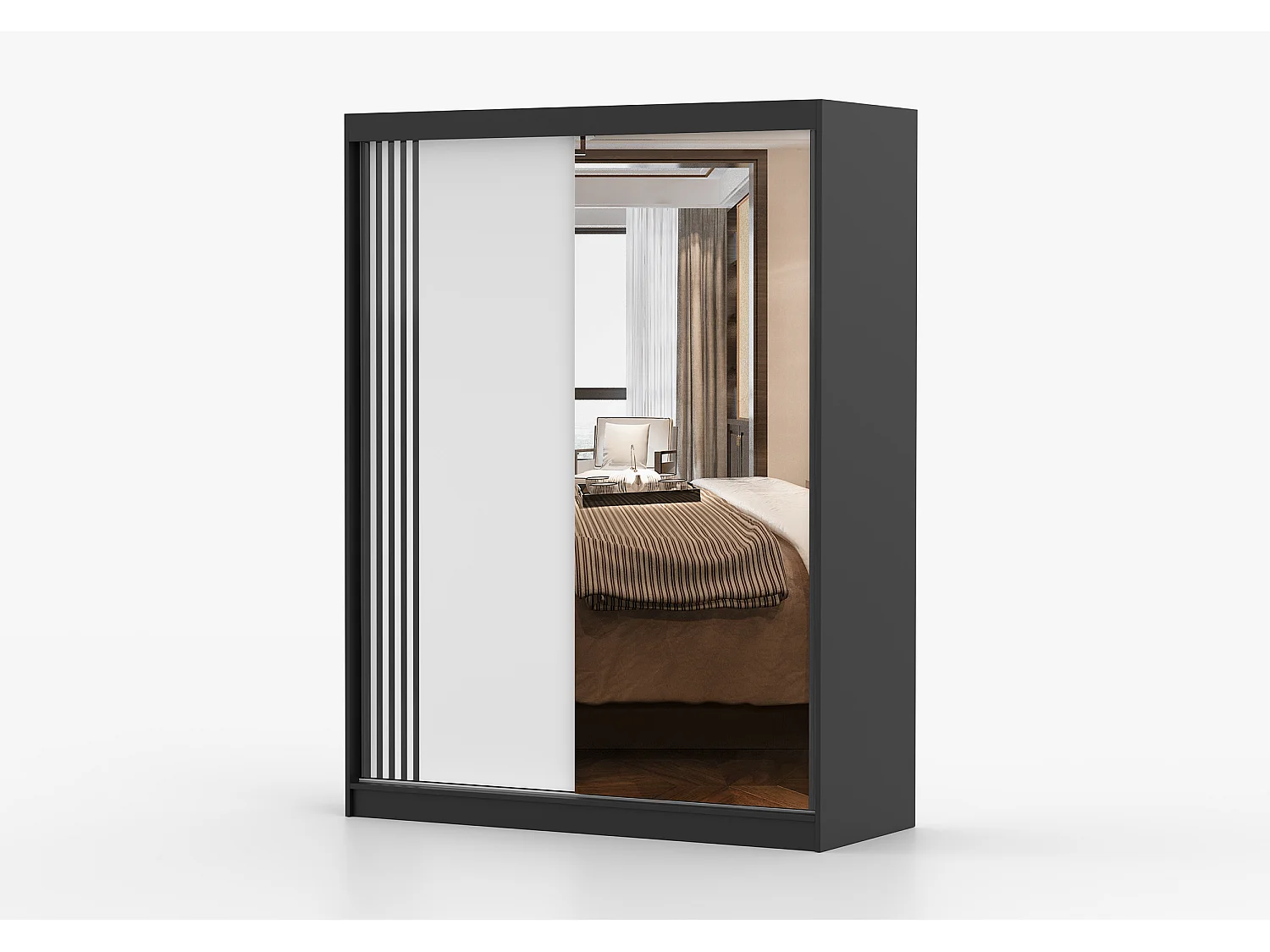 Armoire Elowen 150 cm avec miroir - Noir - Blanc