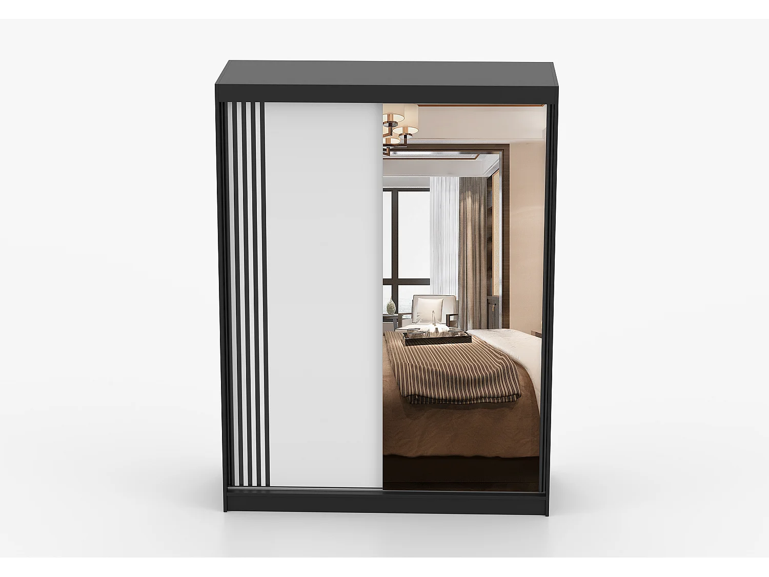Armoire Elowen 150 cm avec miroir - Noir - Blanc