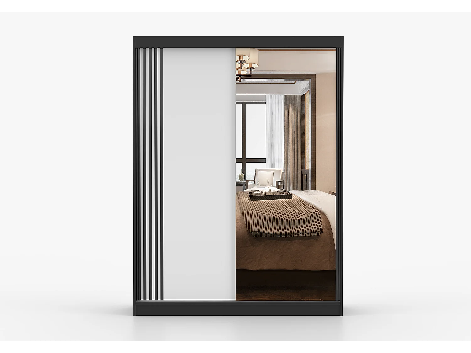 Armoire Elowen 150 cm avec miroir - Noir - Blanc