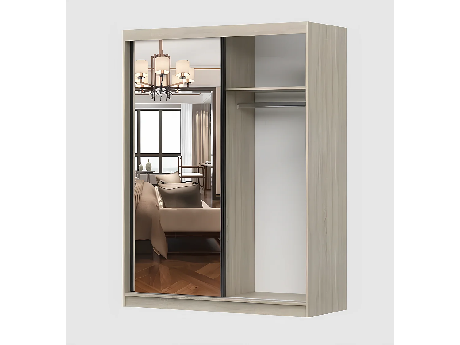 Armoire Elowen 150 cm avec miroir - Noir - Blanc