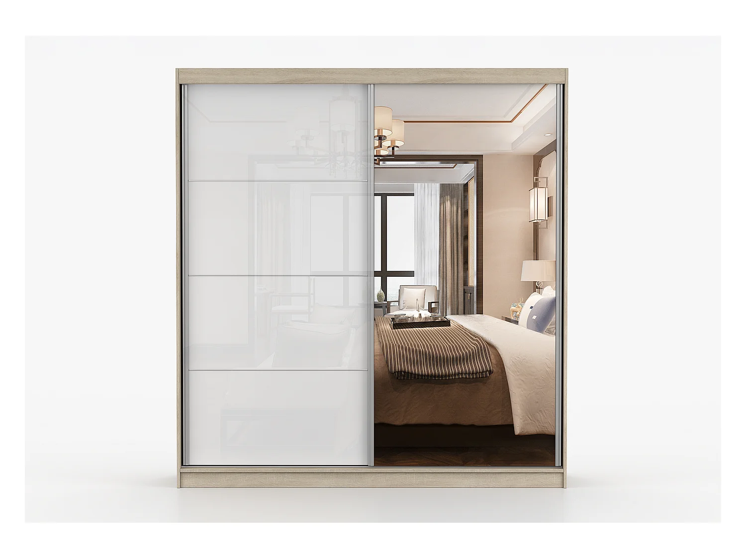 Armoire Helis 203 semi-brillant avec miroir - Chêne - Blanc
