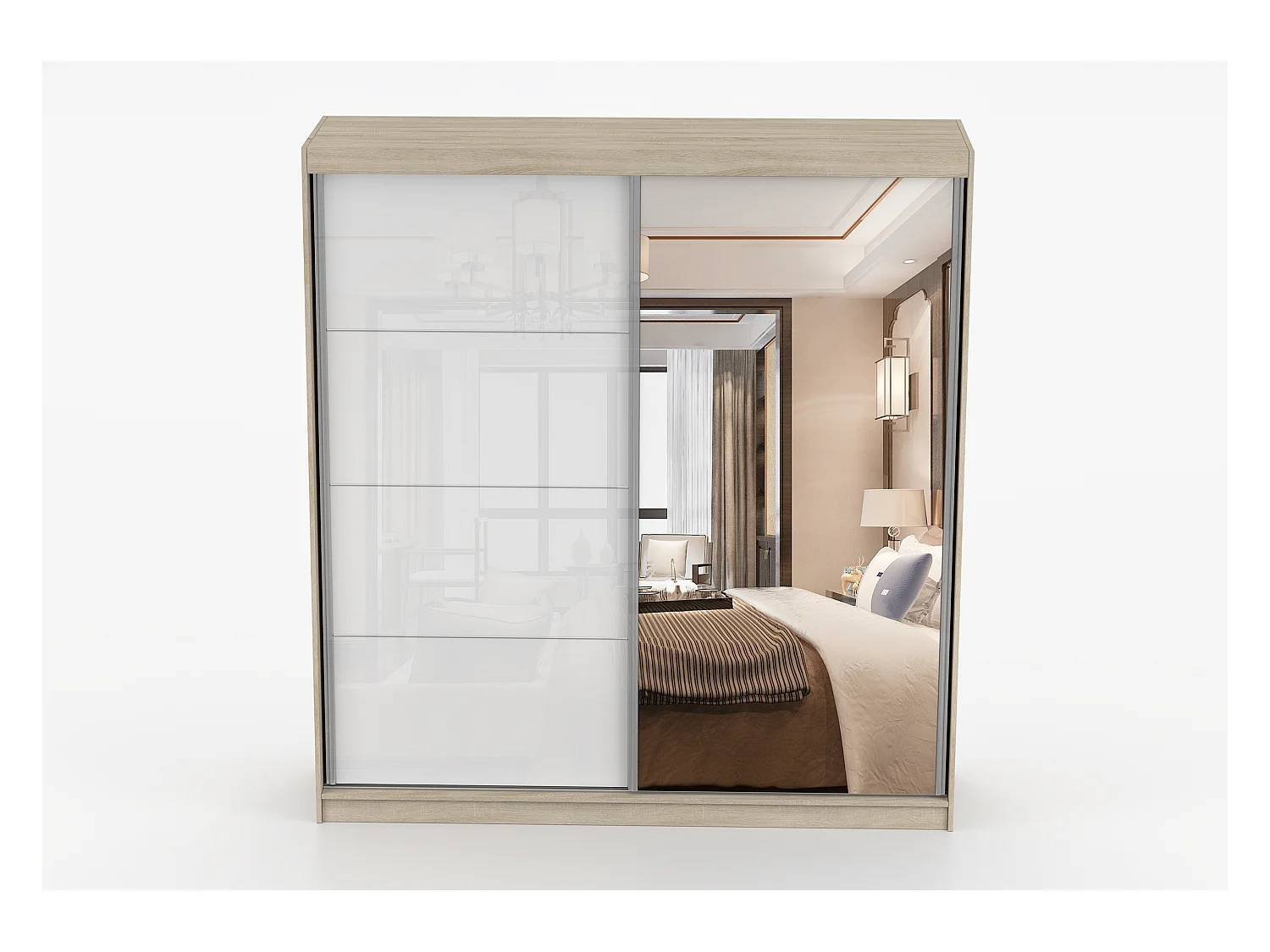 Armoire Helis 203 semi-brillant avec miroir - Chêne - Blanc