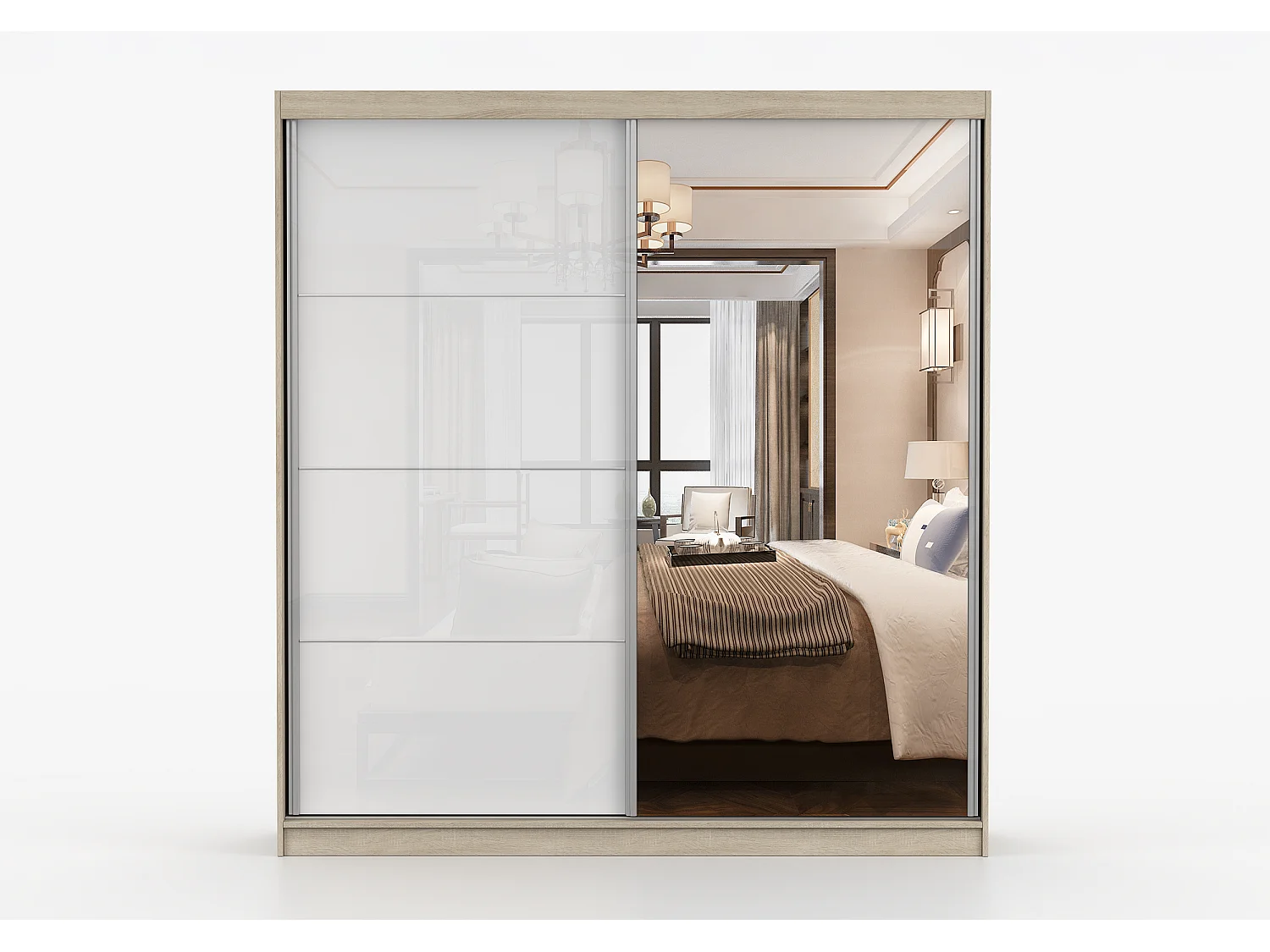 Armoire Helis 203 semi-brillant avec miroir - Chêne - Blanc