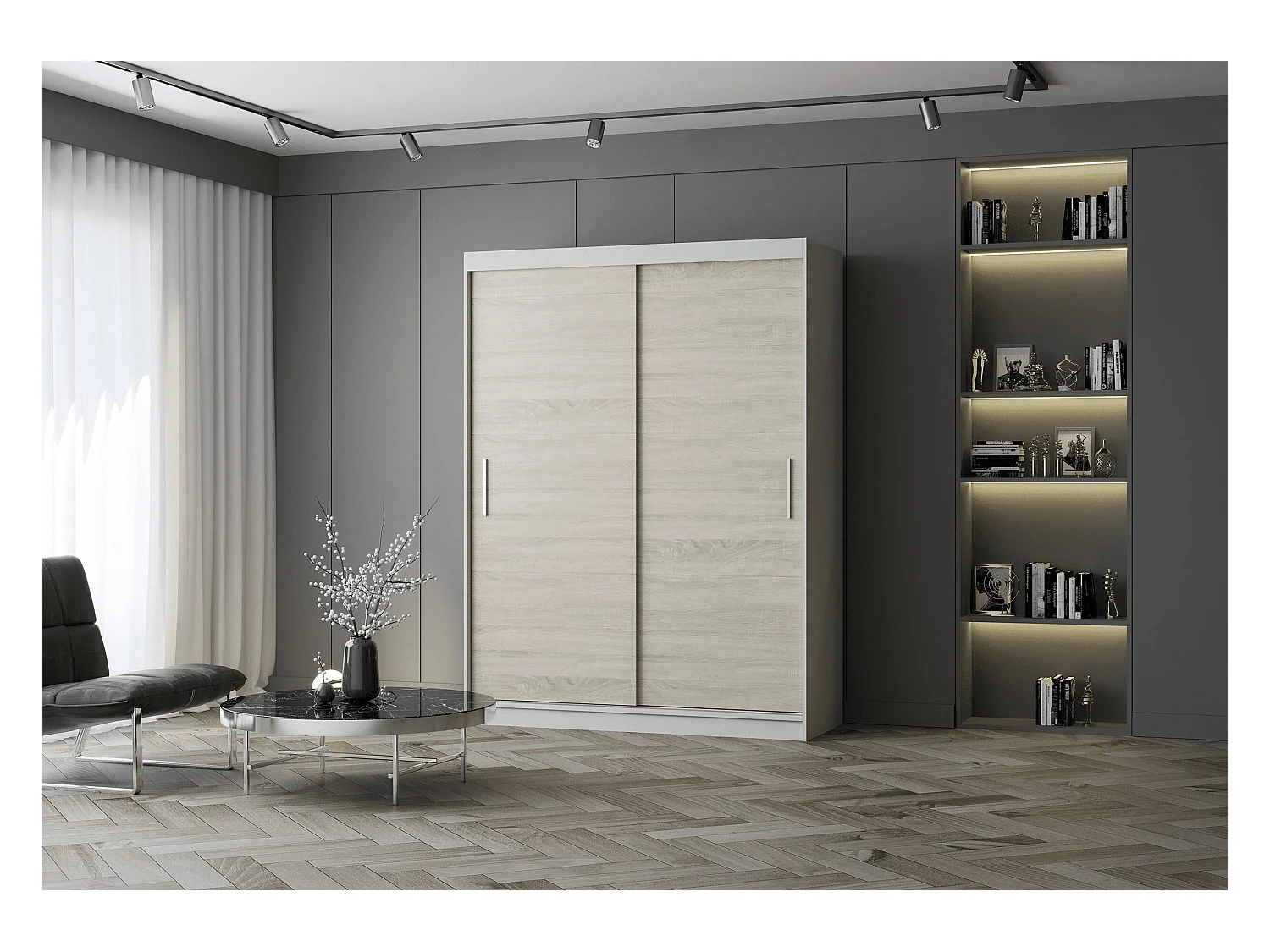 Armoire Elsinore 150 cm - Blanc - Chêne
