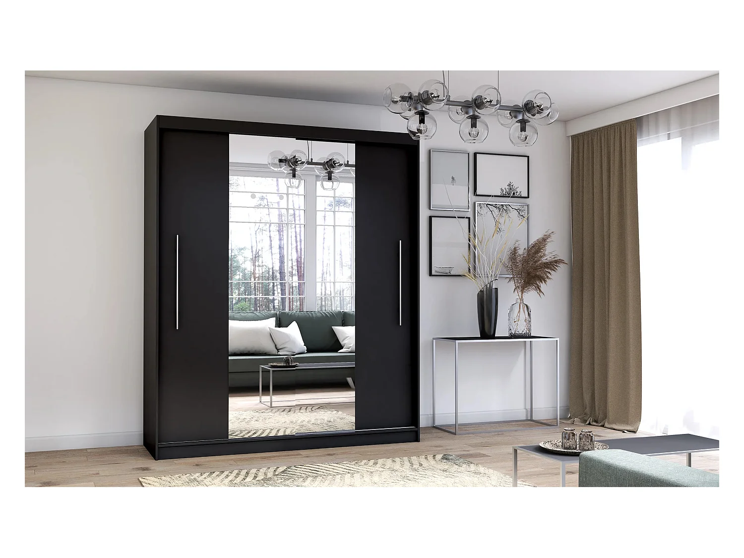 Armoire Eireen I 203 cm avec miroir - Noir