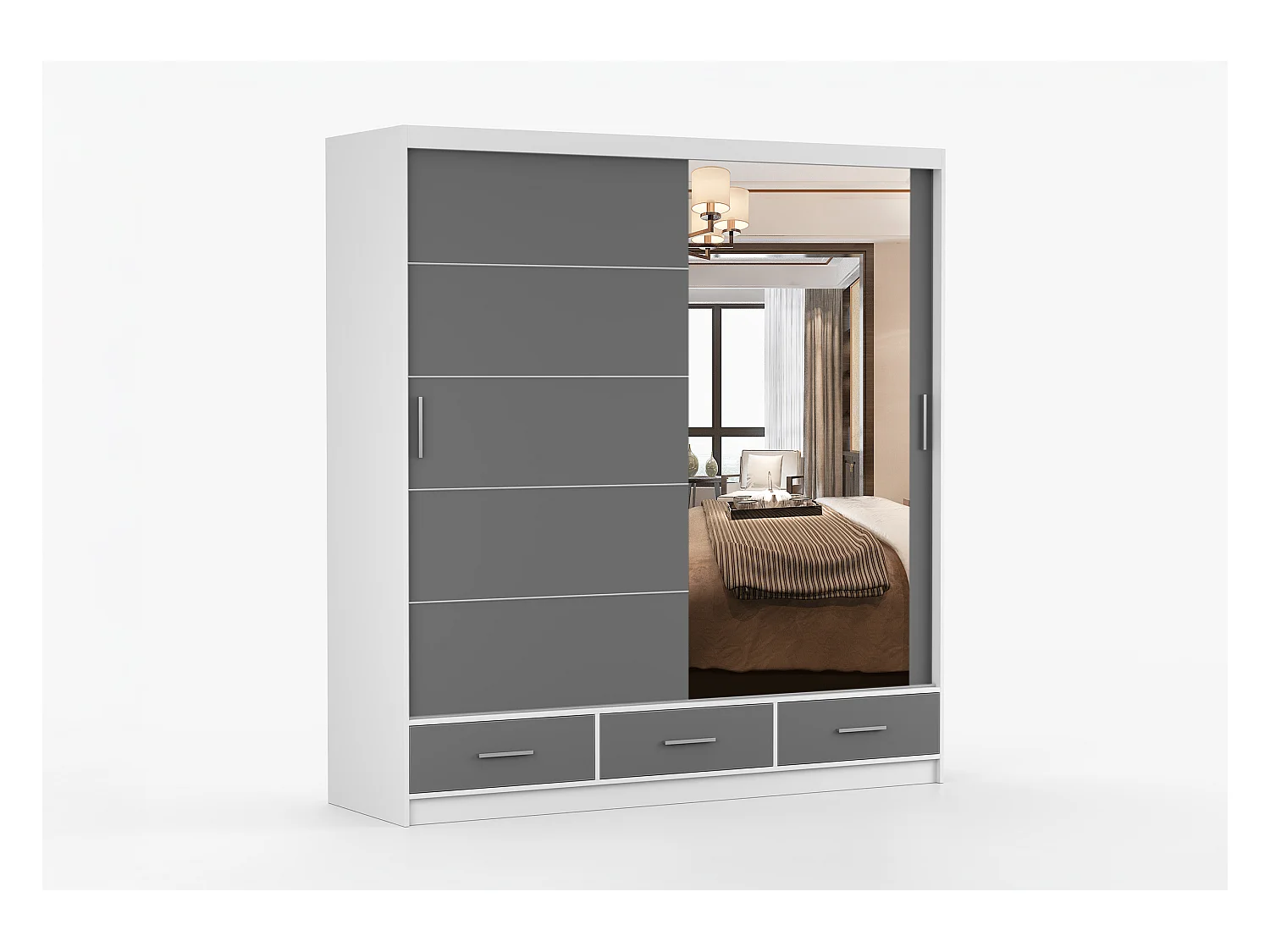 Armoire Solian 203 cm avec miroir - Blanc - Gris