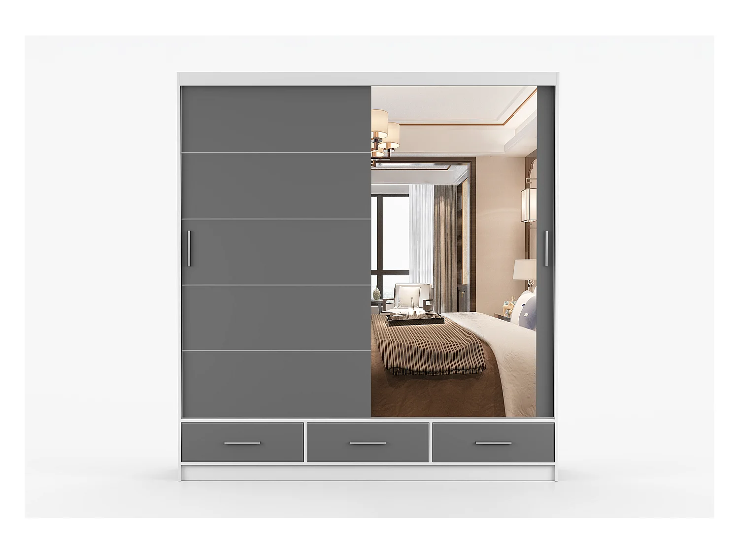 Armoire Solian 203 cm avec miroir - Blanc - Gris