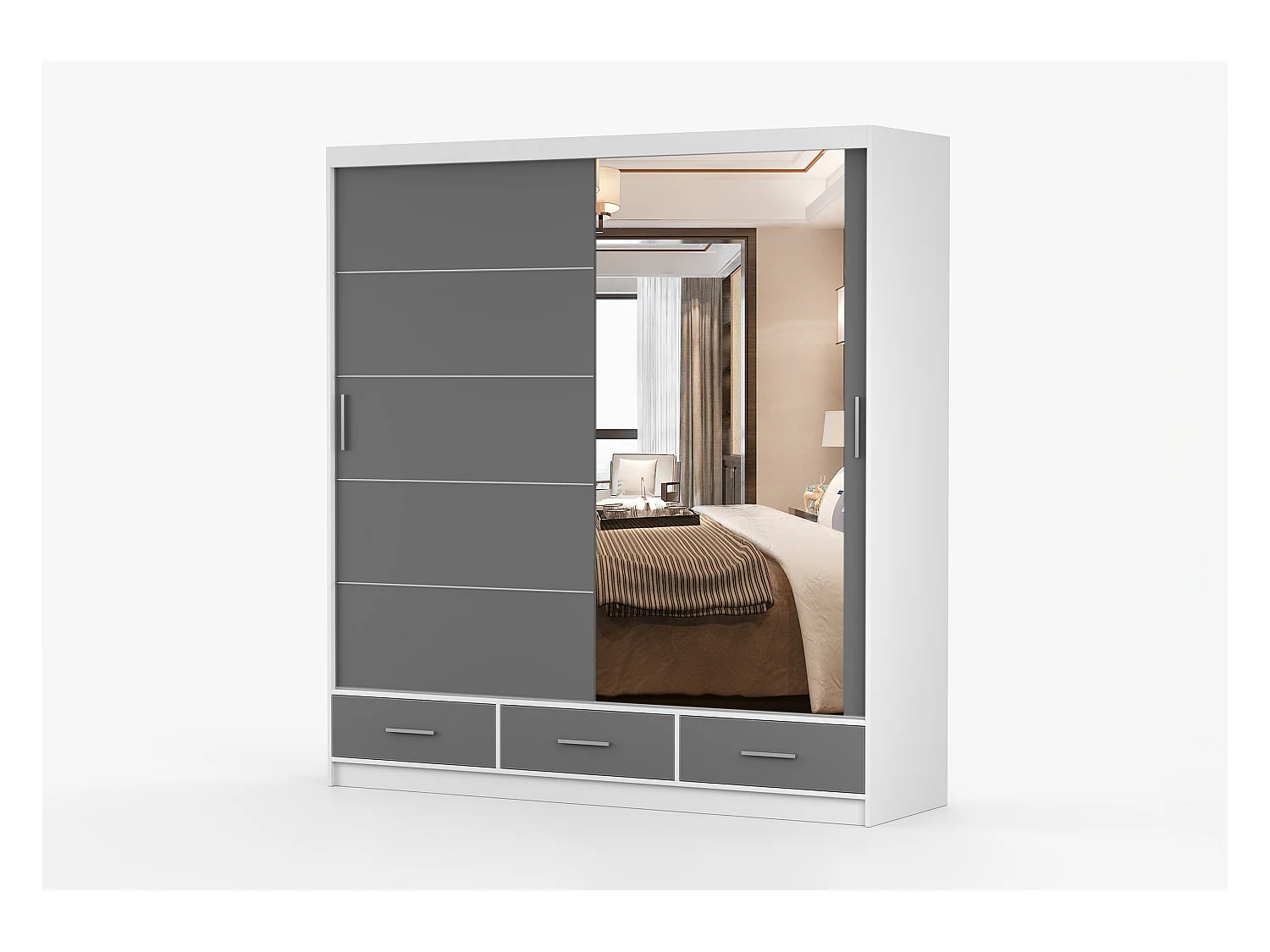 Armoire Solian 203 cm avec miroir - Blanc - Gris