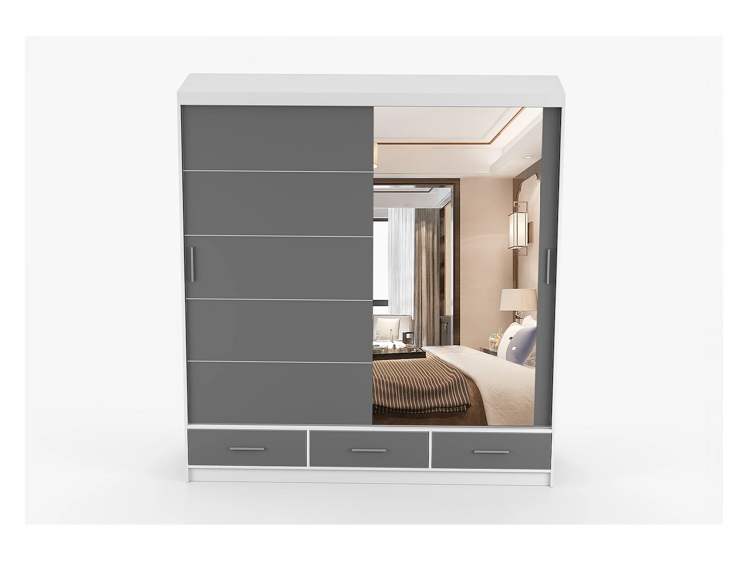 Armoire Solian 203 cm avec miroir - Blanc - Gris