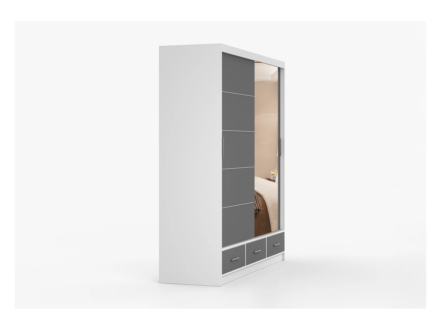 Armoire Solian 203 cm avec miroir - Blanc - Gris