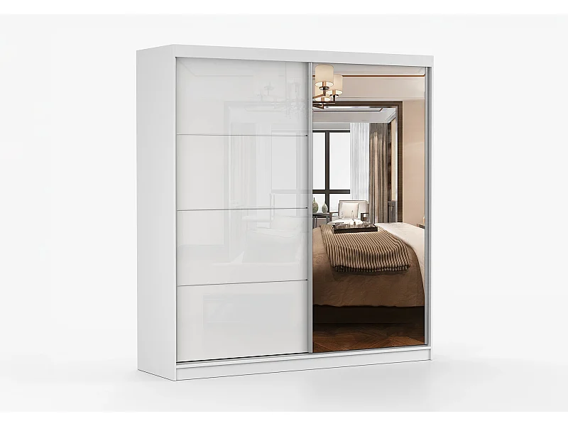 Armoire Daphnéa 233 cm avec miroir - Blanc