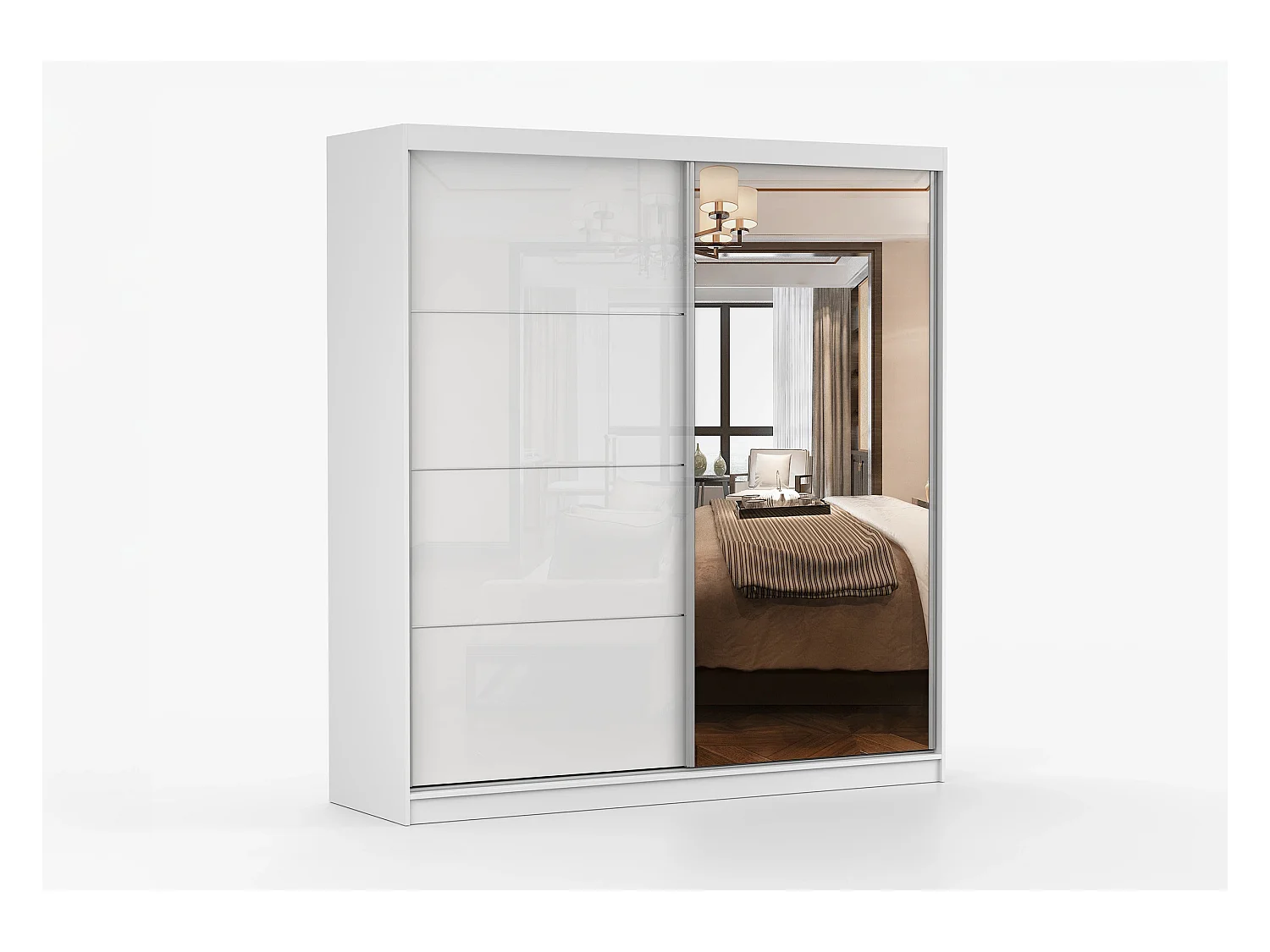 Armoire Daphnéa 233 cm avec miroir - Blanc