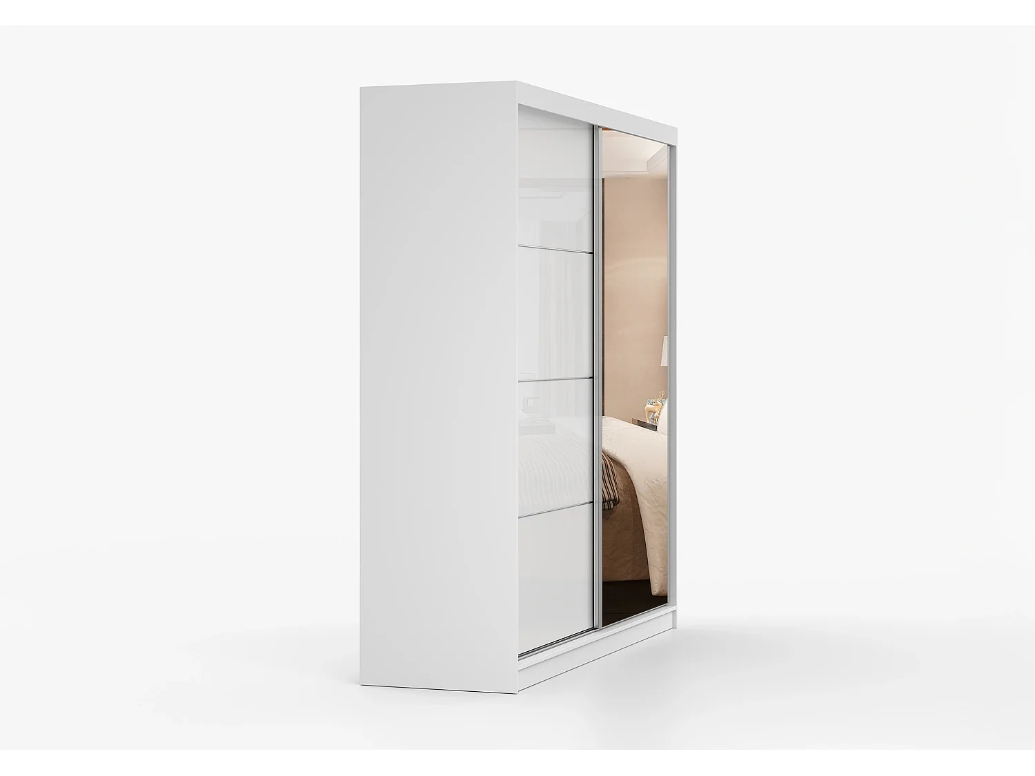Armoire Daphnéa 233 cm avec miroir - Blanc