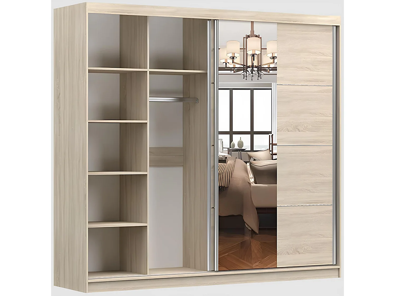 Armoire Violeta 233 cm avec miroir - Gris - Chêne