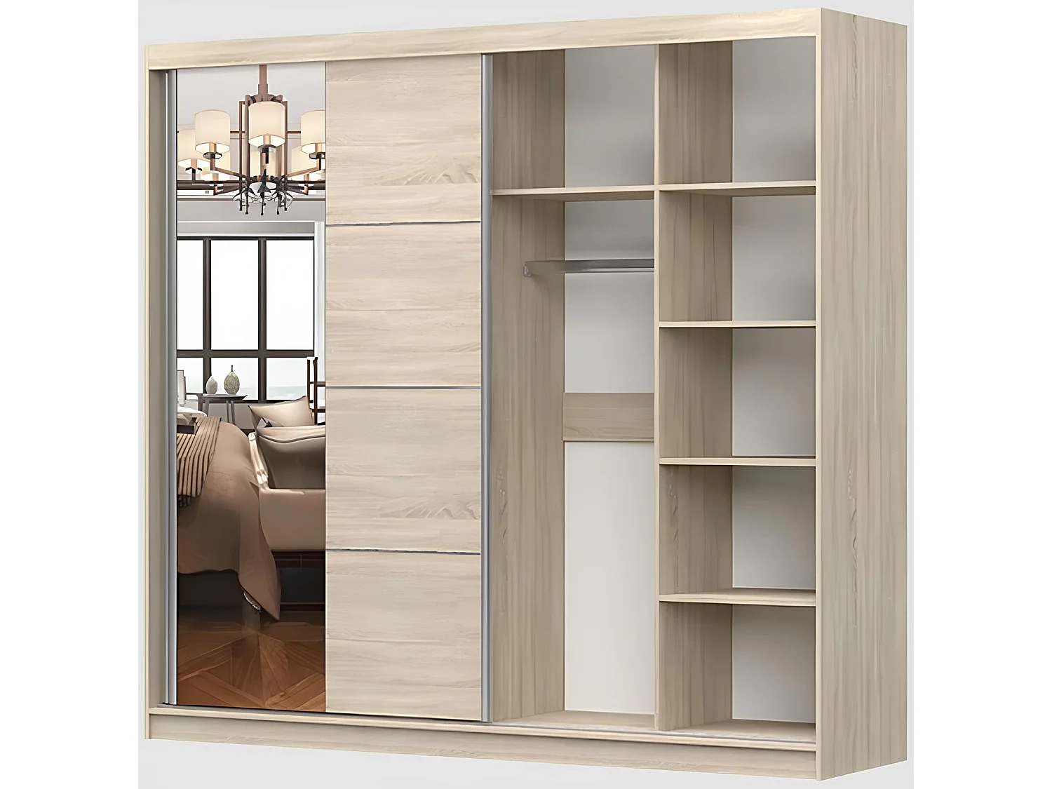 Armoire Violeta 233 cm avec miroir - Gris - Chêne