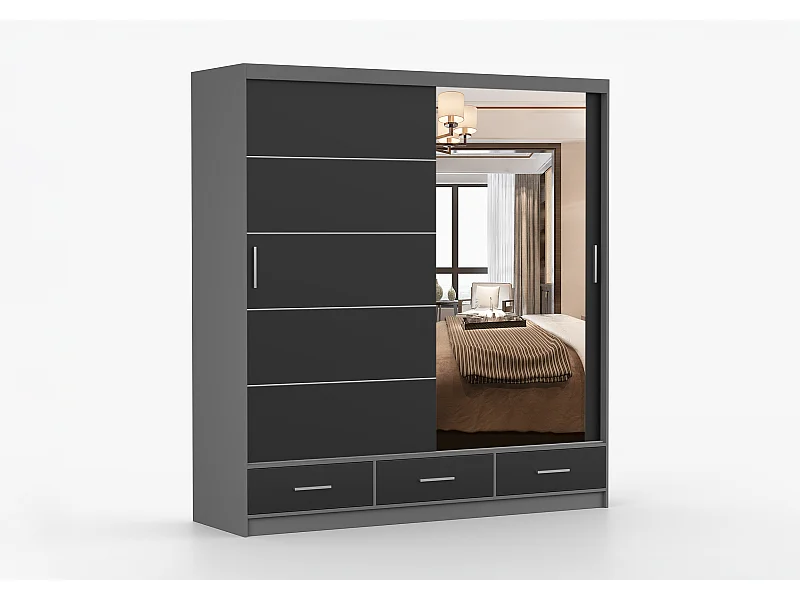 Armoire Solian 203 cm avec miroir - Gris - Noir