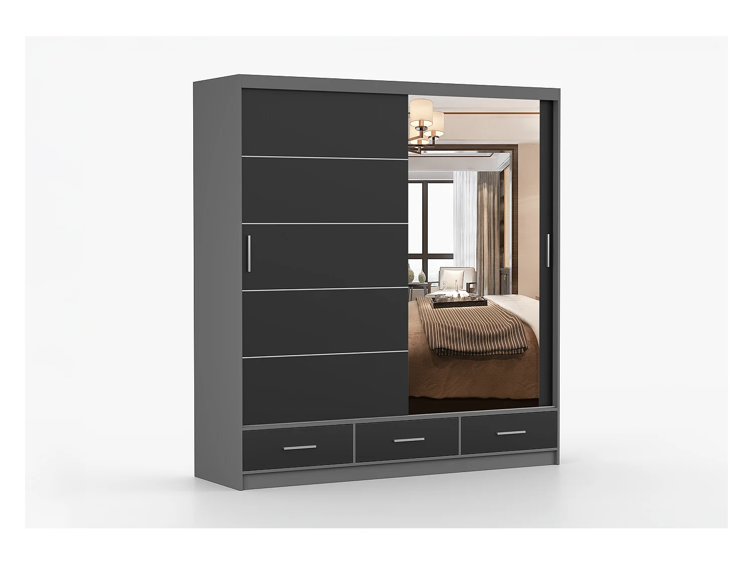 Armoire Solian 203 cm avec miroir - Gris - Noir