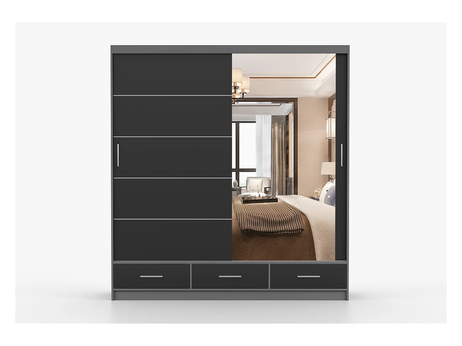 Armoire Solian 203 cm avec miroir - Gris - Noir