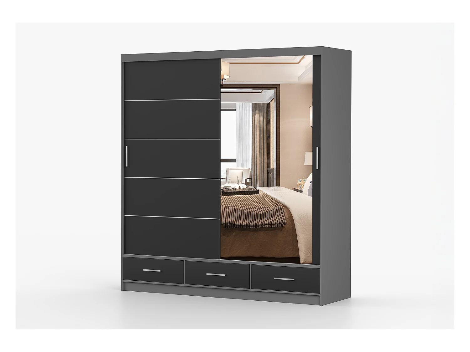 Armoire Solian 203 cm avec miroir - Gris - Noir