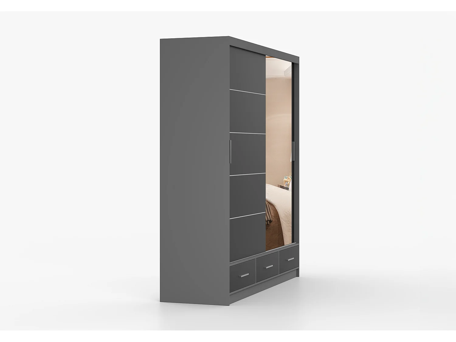 Armoire Solian 203 cm avec miroir - Gris - Noir