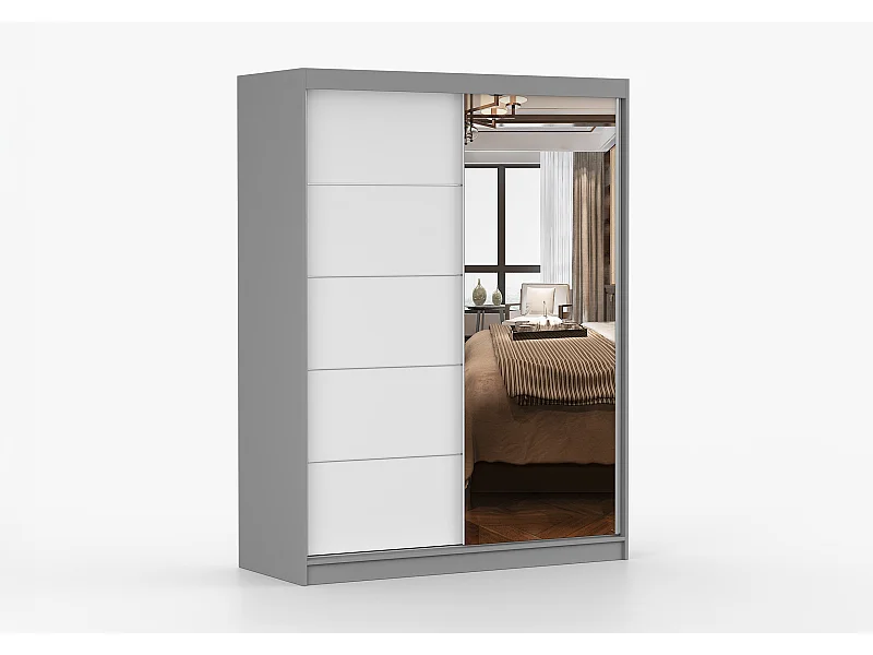 Armoire Vaiana 150 cm avec miroir - Gris - Blanc